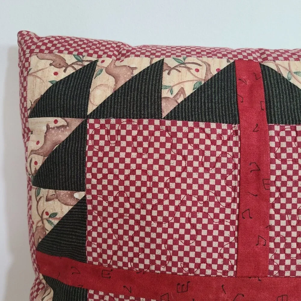 Vintage Christmas Holiday Accent Pillow Handmade Machine Stitch Christmas Fabric